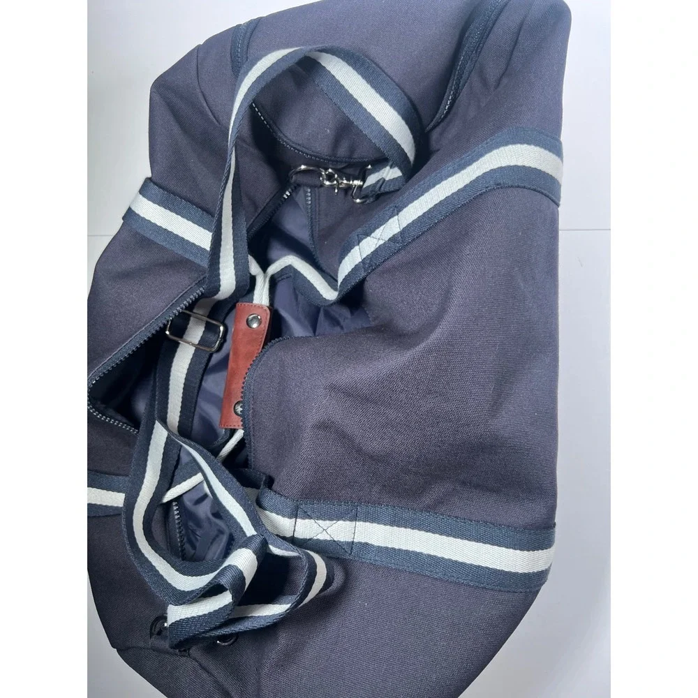 Ralph Lauren Duffel Bag Mens OS Navy Blue Canvas Big Pony Striped Travel Gym